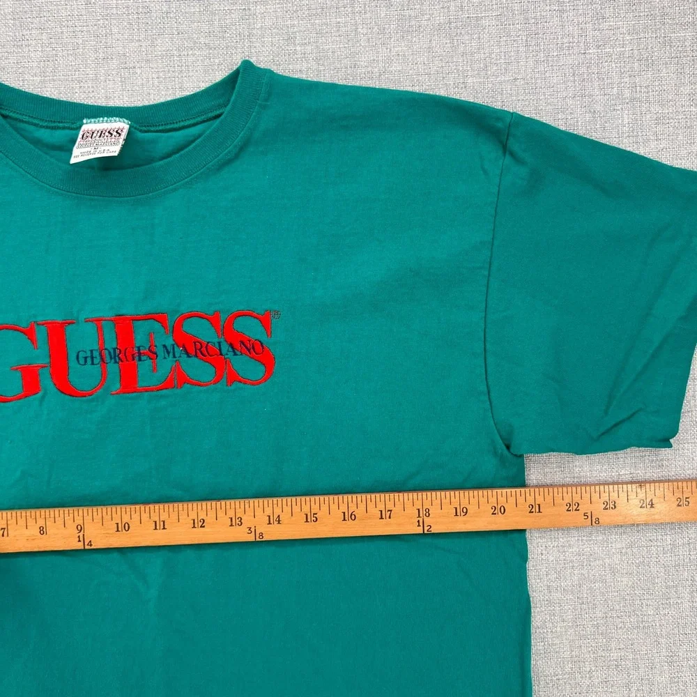 VTG 90s Guess Georges Marciano Logo Tee Men Medium Green Embroidered USA Single - Picture 5 of 8